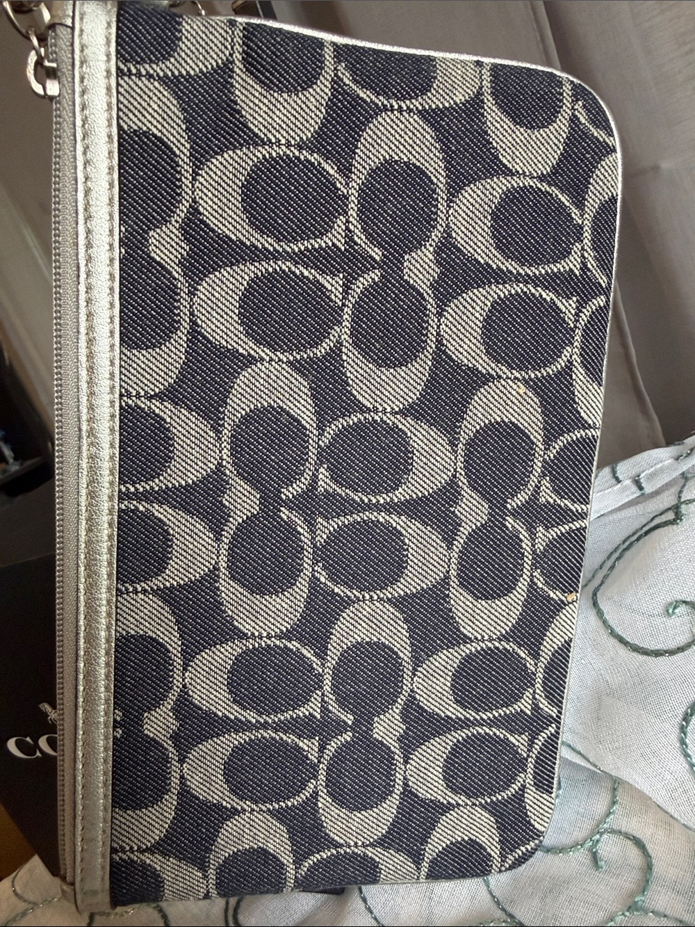 Coach Poppy Signature Denim Patchwork Large Wristlet (Style #45185) - Picture 6 of 9